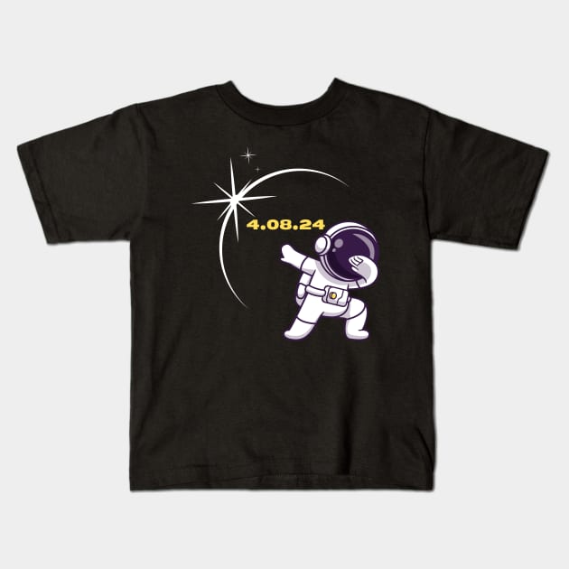 Total Solar Eclipse 2024 Funny Dabbing Astronaut Kids T-Shirt by Etopix